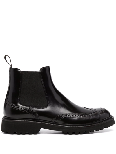 SCAROSSO SLIP-ON LEATHER BROGUE BOOTS