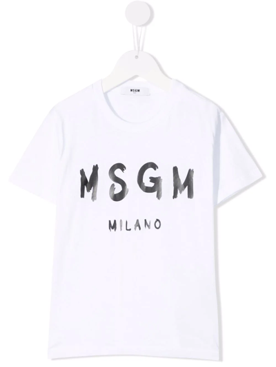 Msgm Teen Logo-print Cotton T-shirt Dress In White