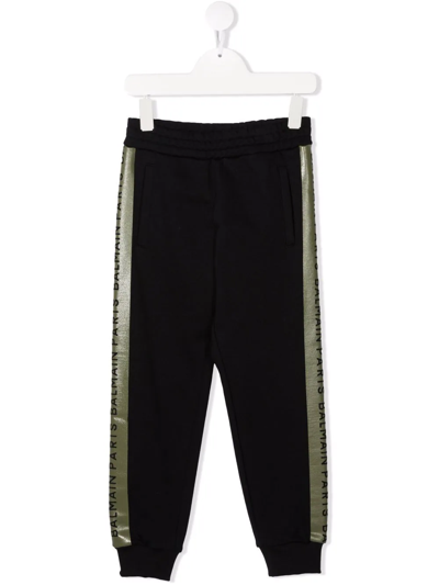 Balmain Kids' Logo-tape Track Trousers In Black