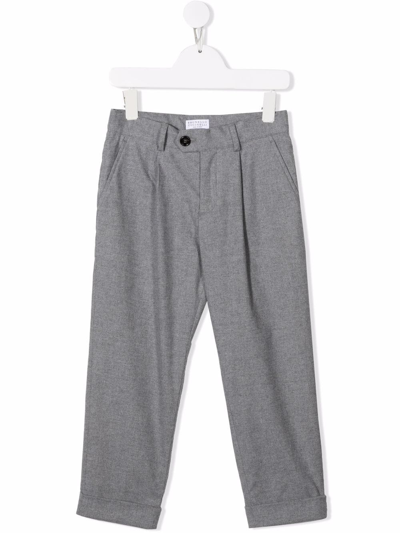 Brunello Cucinelli Kids' Box-pleat Trailored Trousers In Grey