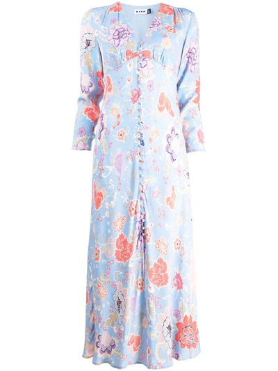 Rixo London Floral-print Flared Midi Dress In Pop Blue Peony Floral