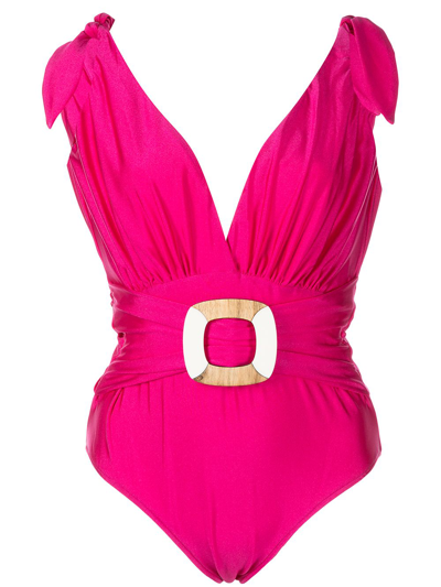 Patbo Belted Plunge-neck Swimsuit In Pink