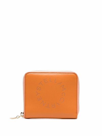Stella Mccartney Mini Stella Logo Zip Around Wallet In Orange