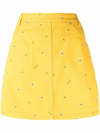 Kenzo Yellow Denim Miniskirt With Allover Paisely Print In Multicolor