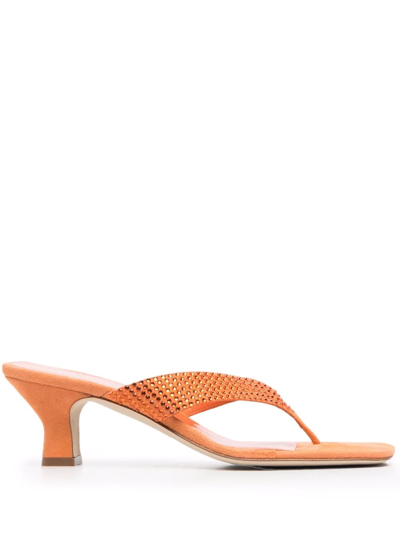 Paris Texas Rhinestone-embellished Leather Sandals In Orange