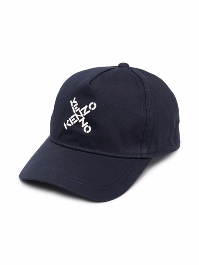 Kenzo Kids' Logo-embroidered Cotton Cap In Blue