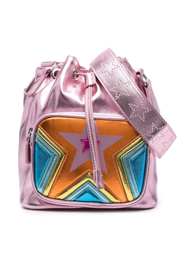 Stella Mccartney Kids' Rainbow Faux Leather Bucket Bag In Pink