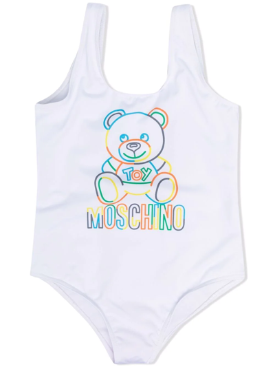 Moschino Kids' Teddy-print Swimsuit In White