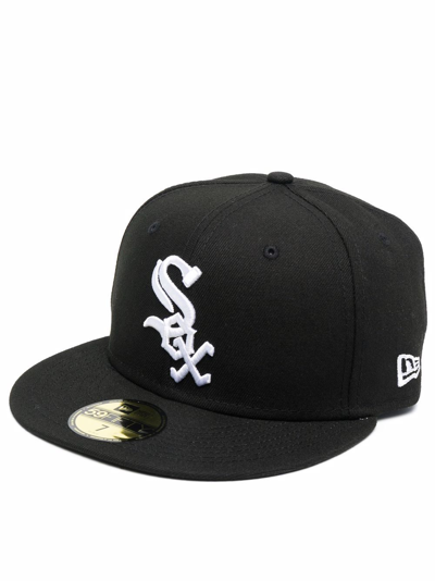 New Era Embroidered Logo Flat Cap In Black