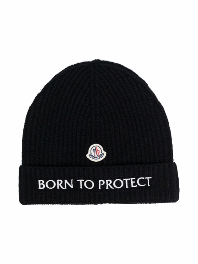Moncler Kids' Born To Protect Wool Beanie In Black