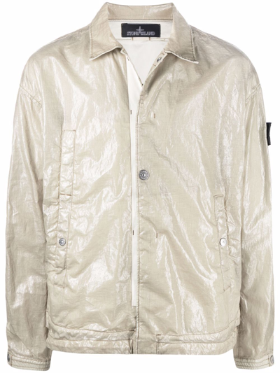 Stone Island Shadow Project Sand Lacquered Effect Linen Field Jacket In Beige