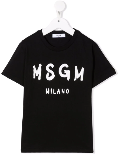 Msgm Kids' Logo Print T-shirt In Black