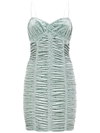 Rotate Birger Christensen Ruched Polka-dot Velvet Dress In Blue