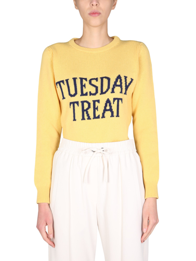 Alberta Ferretti Tuesday Treat Cashmere Blend Sweater In Yellow