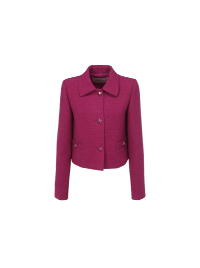 Valentino Crisp Tweed Cropped Jacket In Pink