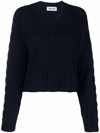 Miu Miu Cable Knit Cashmere V-neck Jumper In Blau
