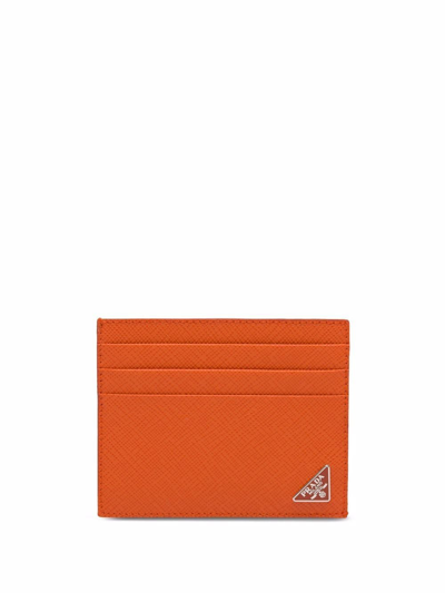 Prada Logo Plaque Cardholder In Papaya