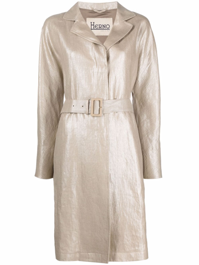 Herno Belted Single-breasted Coat In Nude