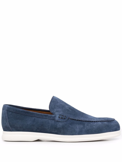 Doucal's Moc-stitching Suede Loafers In Ocean