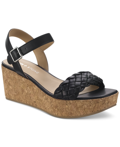 Sun + Stone Allvina Womens Faux Leather Adjustable Wedge Sandals In Black