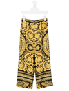 Versace Kids Black & Gold Silk Barocco Lounge Pants In Black