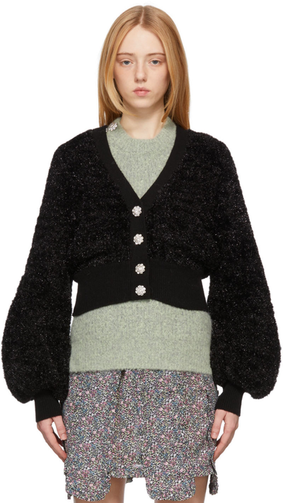 Ganni Black Sparkle Knit Puff Sleeve Cardigan