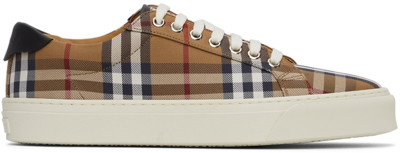 BURBERRY BROWN CHECK CANVAS & CALFSKIN SNEAKERS