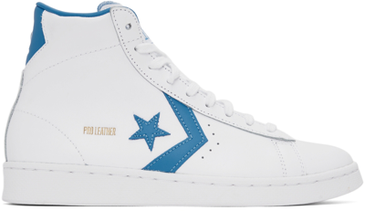 Converse White & Blue Pro Leather High Sneakers In White/coast Blue/whi
