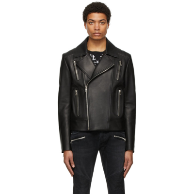 Balmain Quilted Chains Leather Biker Jacket In Black