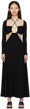 Rosetta Getty Sweetheart Cutout Jersey Tea-length Dress In Black