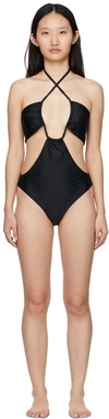 Rosetta Getty Black Drawstring Bandeau One-piece Swimsuit In Black