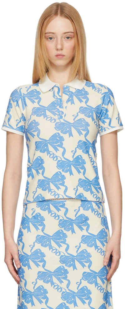 Maisie Wilen Au Fait Ribbon Print Polo Shirt In Blue