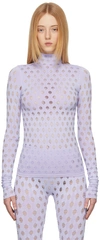 Maisie Wilen Perforated Turtleneck Stretch-jersey Top In Purple