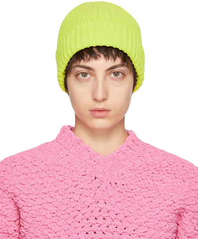 Bottega Veneta Yellow Chenille Beanie In 7275 Kiwi