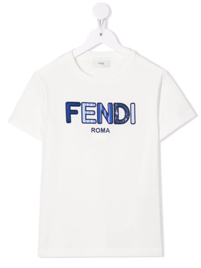 Fendi Kids' Embroidered-logo T-shirt In White