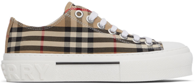 Burberry Neutral Vintage Check Cotton Sneakers In Multicolor