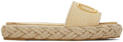 Valentino Garavani Gold & Off-white Vlogo Espadrille Slide Sandals In Natural
