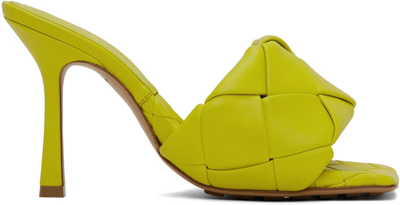 Bottega Veneta Yellow Maxi Intreccio Lido Heeled Sandals In 7278 Kiwi