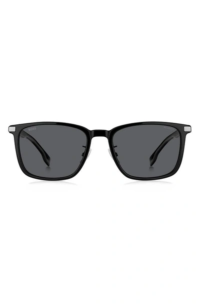 Hugo Boss 57mm Rectangular Sunglasses In Black / Gray