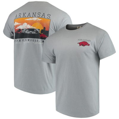 Image One Men's Gray Arkansas Razorbacks Comfort Colors Campus Scenery T-shirt