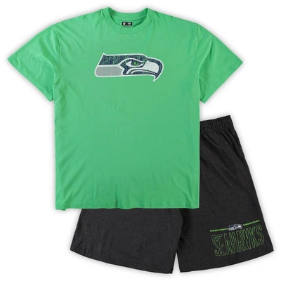 Concepts Sport Men's  Neon Green, Heathered Charcoal Seattle Seahawks Big And Tall T-shirt And Shorts In Neon Green,heathered Charcoal