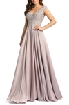 Mac Duggal Metallic Floral Bead-embroidered A-line Gown In Vintage Lilac