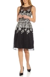 ADRIANNA PAPELL EMBROIDERED FIT & FLARE COCKTAIL DRESS