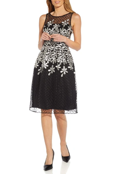 Adrianna Papell Embroidered Fit & Flare Cocktail Dress In Black/ Ivory
