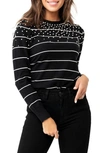 Gibsonlook Frosted Stripe Sweater In Blk/ivory Stripe