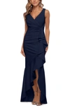 Betsy & Adam Womens Tuxedo Ruffle Cocktail And Party Dress In Navy