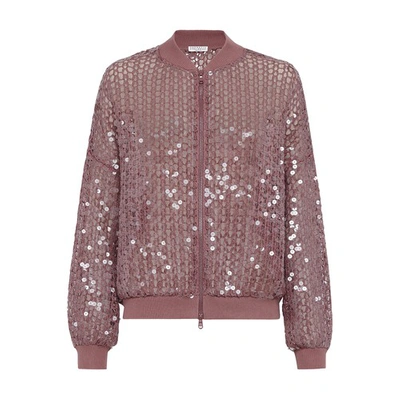 Brunello Cucinelli Dazzling Embroidery Bomber In Pink