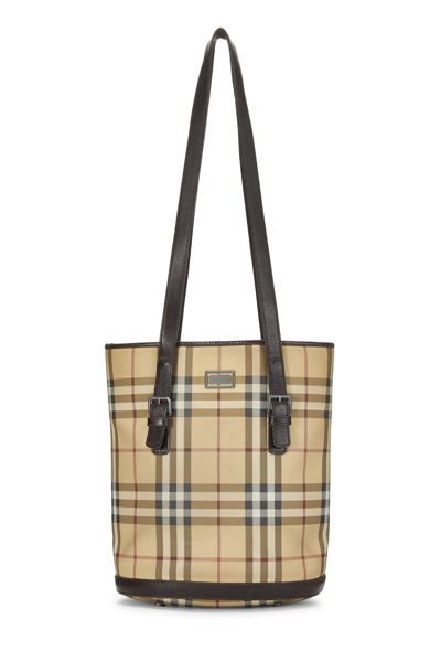 Pre-owned Burberry Beige Check Coated Canvas Bucket Bag Small