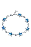 Bling Jewelry Sterling Silver Cz & Created Opal Heart Turtle Bracelet In Blue