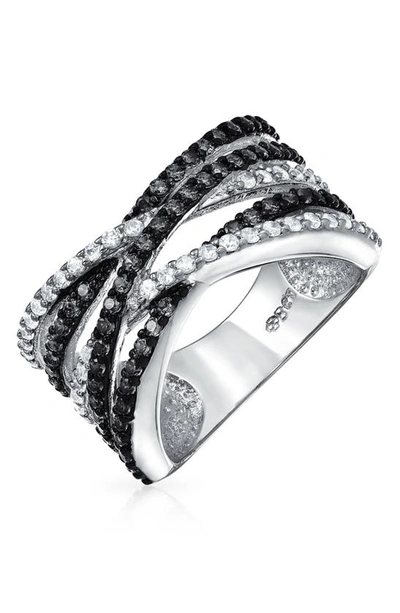 Bling Jewelry Crisscross Two Tone Ring In Black